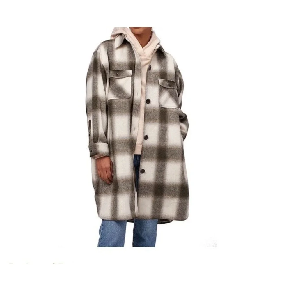 Basin and Range Flannel Plaid‎ Oversized Shacket Jacket Women Sz XS Wool Blend